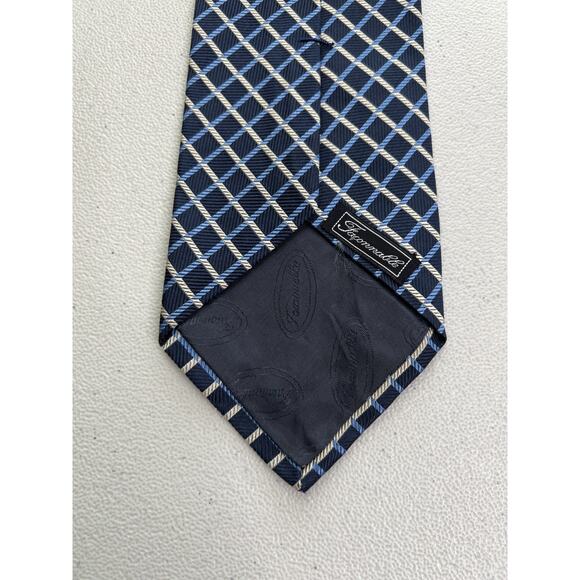 Faconnable Blue, Tan Plaid Pattern 100% Silk Handmade in France Tie NWOT - Picture 6 of 7